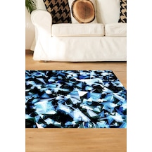 Kaymaz Dijital Mutfak & Salon Halı Star Pamuk Geometrik E5012 Mavi