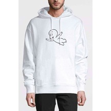 Casper Flying Coloring Page Baskılı Beyaz Erkek Örme Sweatshirt