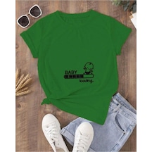 Kozia Outdoors Kadın Baby Loading. Baskılı Oversize Basic T-shirt Yeşil