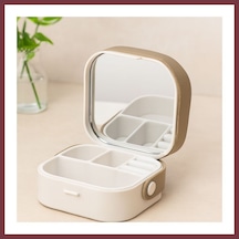 Storeşahin Aynalı Makyaj Ve Takı Organizer Çanta 9x9x3.7 Cm - 4 Bölmeli Shn0720 Çok Renkli