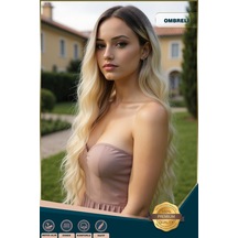 Uzun Su Dalgası Fiber Sentetik Peruk - Kahve / Platin Ombre