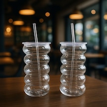 Wavecup Şeffaf Kapaklı Pipetli Cam Bardak Soğuk Kahve Limonata
