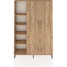 Arges Dolap 6 Raflı 4 Kapaklı Tek Askılı 132x30x195 Çam-çam/çam Atlas Çam/atlas Çam