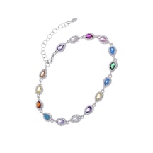 Nagiss Renkli Zirkon Taşlı Damla Model 925 Ayar Gümüş Kadın Bileklik