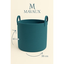 El İşçiliği Dokulu Büyük Boy Sepet 40 X 36 Cm Dekoratif Ev Düzeni, Oyuncak Ve Çamaşır Organizer Petrol