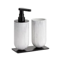 Fırçalığı Sıvı Sabunluk Mermer Deseni Siyah Renk 206x89x170 Mm Çok Renkli