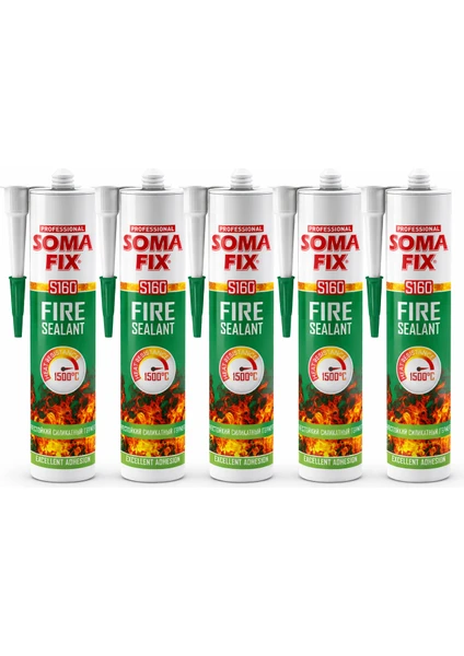 5 Adet 310ml Somafıx Siyah Yangına Dayanıklı Isı Mastik 1500'c Akustik Mastiği