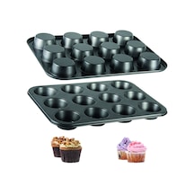 12'li Muffin Kalıbı Cupcake Kapsülü Fırın Mini Kek Browni Kek Kabı Yanmaz Yapışmaz Karbon Çelik Siya Diğer
