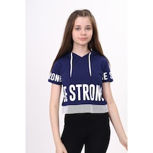 Toontoy Kids Toontoy Kız Çocuk Be Strong Baskılı Kapüşonlu Tişört Lacivert