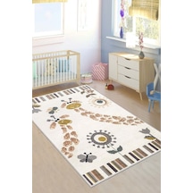 West Home Makinede Yıkanabilir Kaymaz Taban Leke Tutmaz Hayvan Figürlü Bebek Ve Çocuk Halısı Wh 571 Beige
