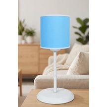 Şenay Aydınlatma Metal Ayaklı Silindir Kumaş Abajur Masa Lambası 15 cm Gök Mavisi