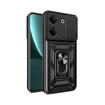 Tecno Camon 20 Kılıf Magnetik Standlı Kamera Korumalı Klfs Sürgülü Vega Kapak - Siyah Siyah