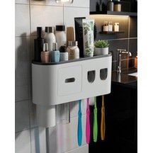 Banyo Organizer Diş Fırçası Tutucu Çift Dispenserli 6 Fırçalık Beyaz