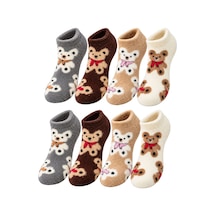 Genel Kadın Ayıcık Desenli Yumoş Patik Çorap 8'li Set Peluş Yumuşak Sıcak Pa Çok Renkli / 36-40 / 8 Adet Çok  Renkli