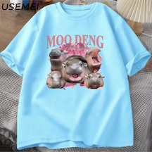 Flood Of Style Moo Deng Fan Kulübü T Shirt Erkekler Komik Pamuk Tayland Kısa Kollu T-shirt Erkek Tasarımcı K Mavi