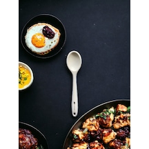 Sert Uçlu Isıya Dayanıklı Silikon Kısa Derin Kaşık 20cm Krem