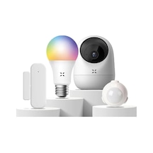 Tr Akıllı Ev Güvenlik Kamerası Rgb Ampul Wi-fi Hareket Sensörü Ve Kapı/pencere Sensörü 4'lü Ev Seti