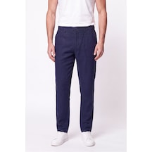 Comfort Fit Beli Lastikli %100 Keten Lacivert Pantolon P 1215