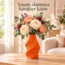 Dekoratif Vazo Burgu Formlu Taş Dokulu Modern Kuru Çiçeklik Turuncu