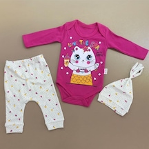 Mnk Baby & Kids Kukuleta Şapkalı Badili 3lü Bebek Takımı Mnk0370 Fuşya