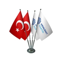 Masa Üstü Memleket Partisi Bayrağı Türk Bayrağı Dörtlü Krom Direk