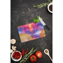 Mavi Turuncu Mandala Desenli Cam Kesme Tahtası 20 Cm X 30 Cm