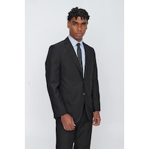 İmza Siyah Düz Gabardin Mono Yaka 2 Düğme 6 Drop Comfort Fit Basic Takım Elbise 1001250009 001 Siyah