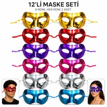12&amp Apos Li Metalik Venedik Toptan Parti Maskesi Seti 6 Renk Karışık 2 "