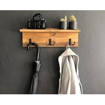 O&Awood Doğal Ahşap Vestiyer, Dekoratif 3 Askılı Portmanto, Raflı Vintage (503246659)