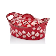 Seramik Kırmızı Oval Büyük Tencere Fırın Kabı 31x22 Cm Kırmızı
