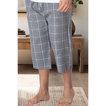 Mecit Pijama Mecit 3007 Gri Ekoseli Erkek Capri Alt Pijama Gri