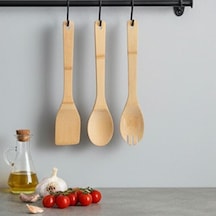 3&apos Lü Bambu Mutfak Gereç Seti Doğal Ahşap Spatula, Kaşık Ve Servis Çatalı Yapışmaz Tencere Dostu, Antibakteriyel Ve Isıya Dayanıklı Ahşap Mutfak Seti 30 Cm