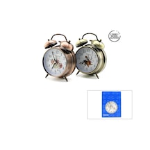 Twın Bell Alarm Clock Yuvarlak Masa Çalar Saat Metal Kasa Eskitme Desenli Pilli - Işıklı Çap: 10cm Bgc-52 Herhangi Bir Renk Gönderilir 5570 Çok Renkli