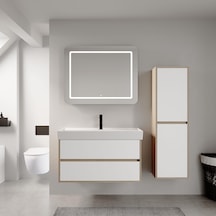 Denko Forever 100 Cm Beyaz Banyo Dolabı Takımı Ve Boy Dolabı Antrasit