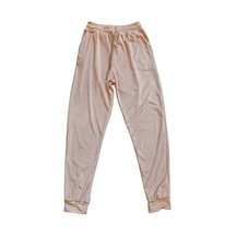 Parlak Kadife Cepli Pantolon Eşofman Pijama Altı Unisex Lastikli Paça Bej Diğer