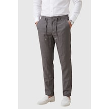 Rizzup Antrasit Slim Fit Likralı Keten Dokulu Lastikli Belli İpli Yazlık Erkek Pantolon 2603001