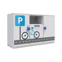 1 Çekmeceli 2 Kapaklı Dolap Şehir Temalı Anaokulu Kreş Çocuk Odas Beyaz - Gri