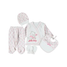 Bambinoo Bambino Pembe %100 Pamuk 5'li Kız Bebek Hastane Çıkışı Yenidoğan Zıbın Set Hediyelik Pembe