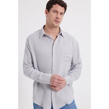 Tudors Erkek Relax Fit Rahat Kesim Oversize Müslin Viskon Pamuklu Tek Cepli Düz Gri Gömlek-42676