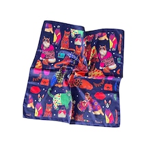 Saten Bandana Saten Fular Saten Çanta Aksesuarı Özel Desen Bandana 45x50 Cm Bordo - Mavi