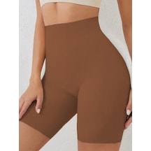 Mistirik Porfy Model Dikişsiz Toparlayıcı Ve Sıkılaştırıcı Lazer Kesim Kısa Tayt Şort Kahve Renk Kahve