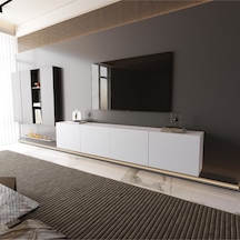 Modern Mobilya Paris Tv Ünitesi Tv Sehpası Duvara Monte 4 Kapaklı Beyaz 240 Cm Beyaz