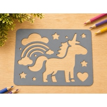 3d Baskı Unicorn Ve Gökkuşağı Çizim Şablonu - Desen Kalıbı - Gri