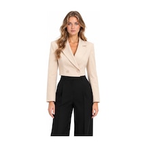 Lafela Kruvaze Kapama Yapılı Crop Blazer Krem