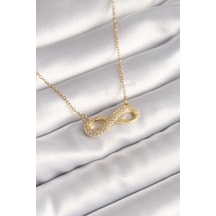 316l Çelik Gold Renk Zincir Zirkon Taşlı Sonsuzluk Model Kadın Kolye - Özel Seri Bzsurn013541 altın