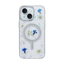 İphone 13 Uyumlu Flower Magsafeli Yeni Tasarım Kılıf - Mavi