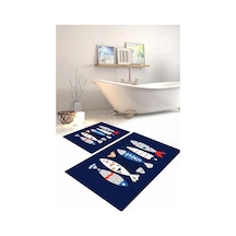 Buççin Online Mağaza Dijital Baskılı Yıkanabilir Renkli Balık Desenli Banyo Paspası Klozet Takımı Polyester Lacivert Çok Renkli