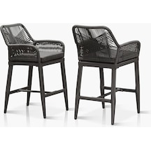 Home London Breeze Rivera Bar Taburesi 2 Li Set, Alüminyum Gövde, Rattan Sırtlık, Ayak Destekli Sandalye Gri