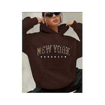 Herkesemoda New York Yazı Detay Baskılı İçi Polarlı Kapüşonlu Sweatshirt Siyah