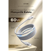 Simex 60W Type-C Type-C Hızlı Şarj Kablosu - Manyetik Şarj ve Veri Kablosu - QC 4.0 Destekli SPK-13